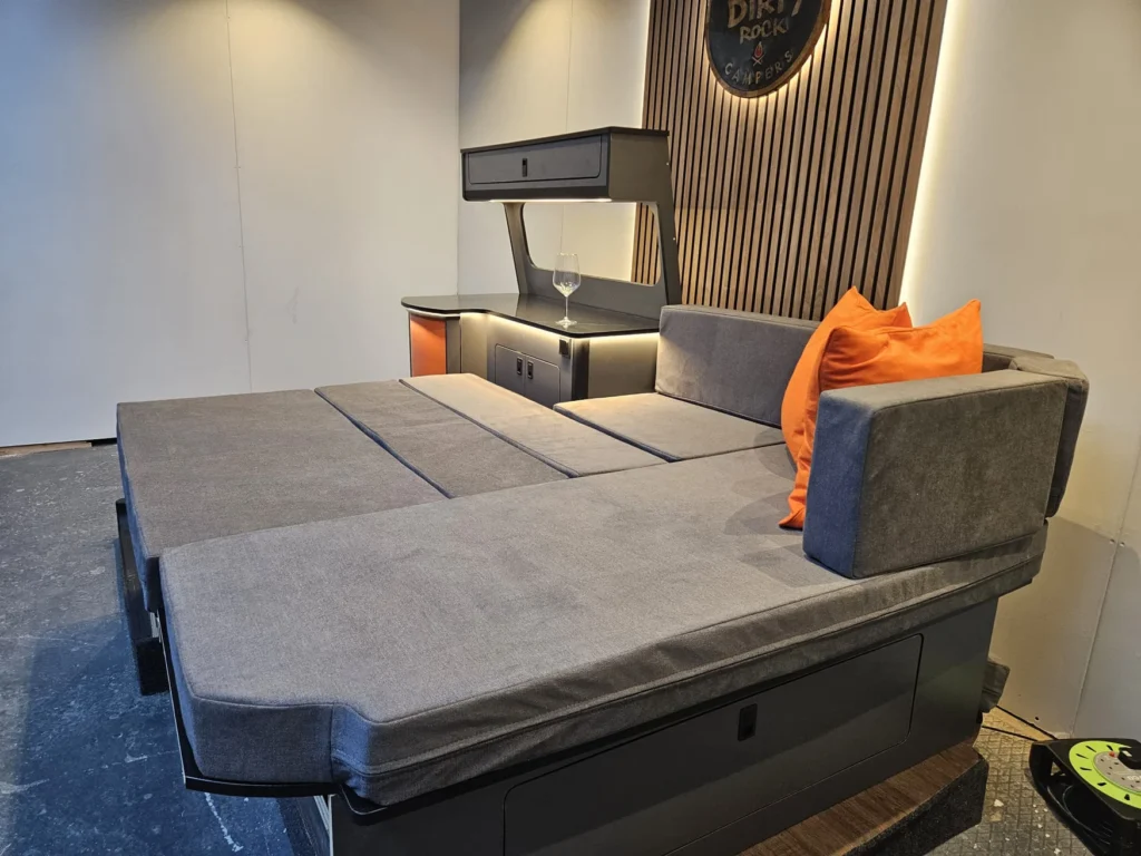 Charcoal Grey cushioned campervan bed